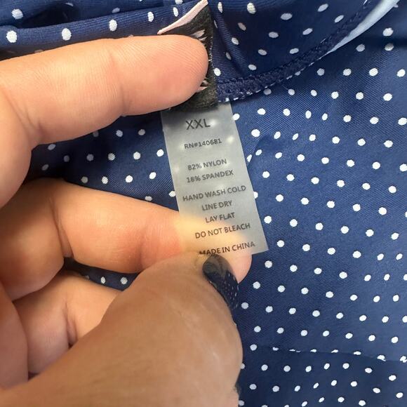 Unique Vintage Alice Swim Skirt High Rise Ruched Retro Blue Polka Dot XXL 2XL 2X - Picture 11 of 15